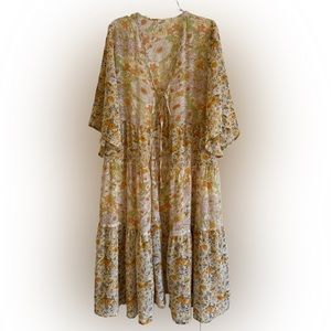 KORI AMERICA Duster Open Cardigan Yellow Floral Multicolor Womens Large